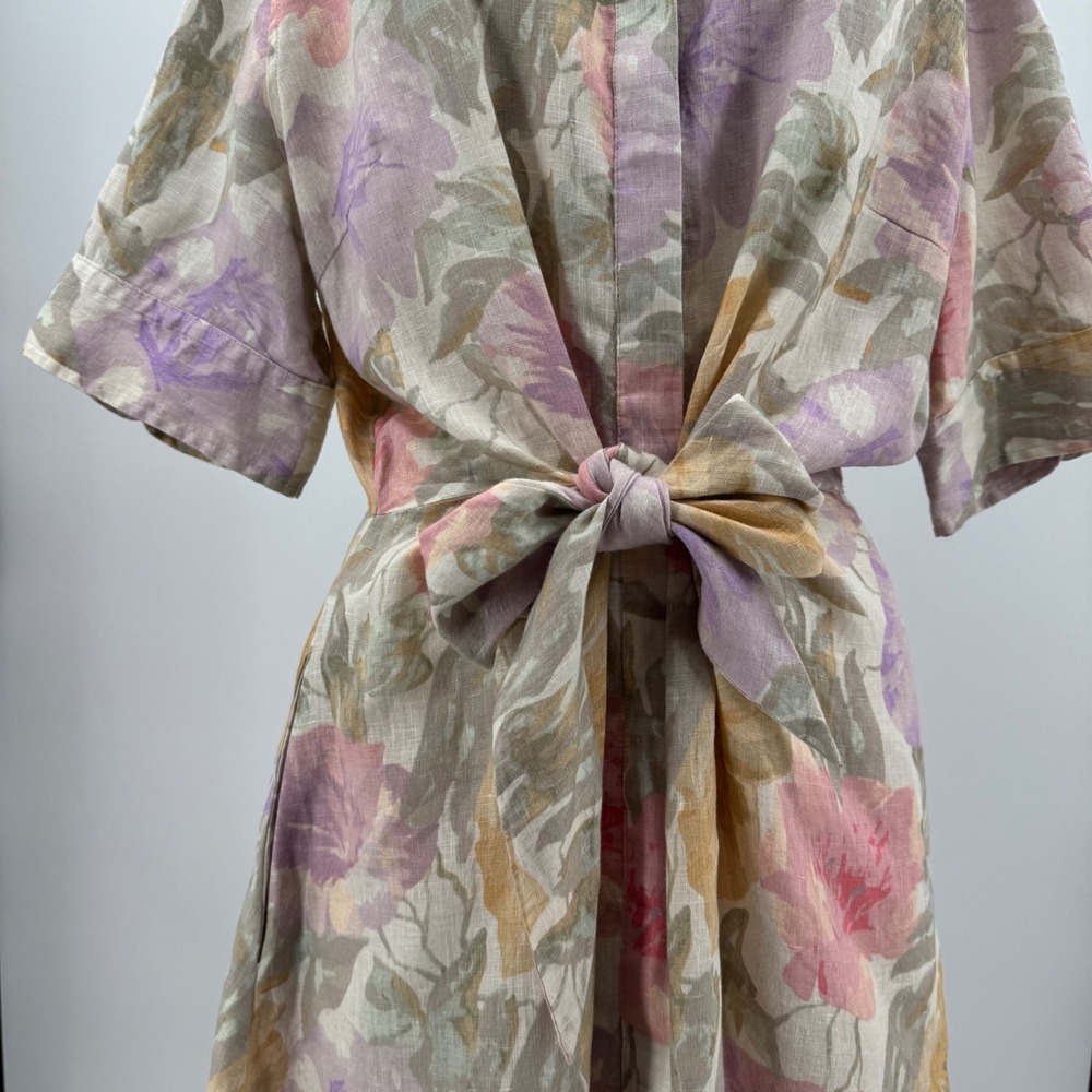 Lauren Ralph Lauren Shirt Dress Womens 16 Floral Linen Midi Tie Waist Excellent - Picture 10 of 10